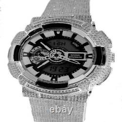 Full Icy Men's White Gold Tone Diamond Simulated Custom G Shock GD-100-1B Watch