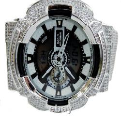 Full Icy Men's White Gold Tone Diamond Simulated Custom G Shock GD-100-1B Watch