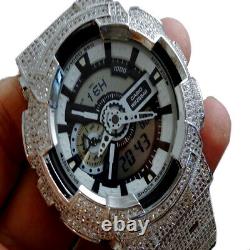 Full Icy Men's White Gold Tone Diamond Simulated Custom G Shock GD-100-1B Watch