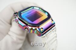 G-Shock DW-5600SRS-7JF, Custom Metal Rainbow Stainless Steel Bezel, Japan Import
