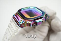 G-Shock DW-5600SRS-7JF, Custom Metal Rainbow Stainless Steel Bezel, Japan Import