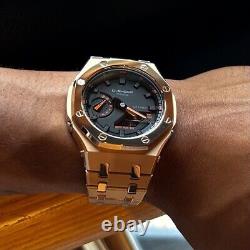 GA2100 Casioak New Custom G-Shock Royal Oak Stainless Steel Gold Bracelet Gift