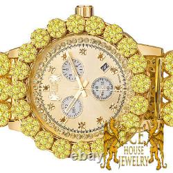 Genuine Diamond Stainless Steel Gold Canary Custom Flower Watch WithDate Ice House