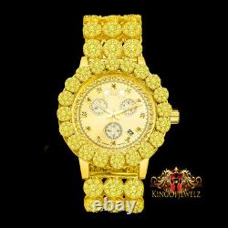 Genuine Diamond Stainless Steel Gold Canary Custom Flower Watch WithDate Ice House