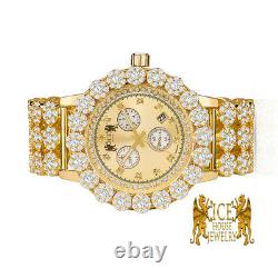 Genuine Diamond Stainless Steel Yellow Gold Custom Flower Watch WithDate Ice House