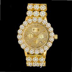 Genuine Diamond Stainless Steel Yellow Gold Custom Men's Ice House Watch WithDate