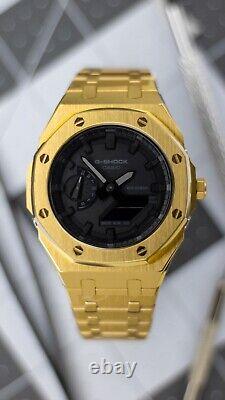 Gold Casioak Custom Watch Casio G Shock GA 2100 1A1 Mod Stainless Steel 44 mm