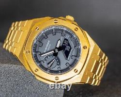 Gold Casioak Custom Watch Casio G Shock GA 2100 1A1 Mod Stainless Steel 44 mm