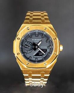 Gold Casioak Custom Watch Casio G Shock GA 2100 1A1 Mod Stainless Steel 44 mm