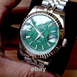 Green Dial 39 mm Automatic Custom Men Dress Watch Stainless Steel Silver Strap