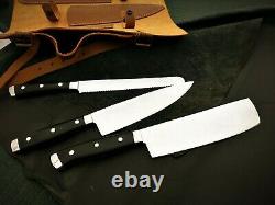 HANDMADE CUSTOM HAND FORGED STAINLESS STEEL CHEF Set Kitchen FIXED BLADE KNIVES