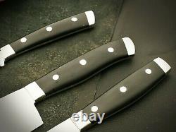 HANDMADE CUSTOM HAND FORGED STAINLESS STEEL CHEF Set Kitchen FIXED BLADE KNIVES