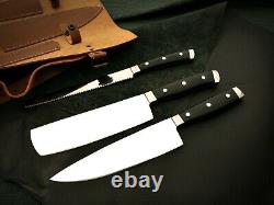 HANDMADE CUSTOM HAND FORGED STAINLESS STEEL CHEF Set Kitchen FIXED BLADE KNIVES