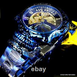 Invicta Artist Skull Automatic Skeletonized Blue Stainless Steel 50mm Watch New