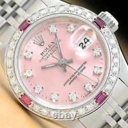 LADIES ROLEX DATEJUST 69174 FACTORY DIAL WATCH with 18K WHITE GOLD RUBY DIAMOND