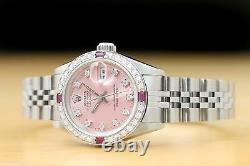 LADIES ROLEX DATEJUST 69174 FACTORY DIAL WATCH with 18K WHITE GOLD RUBY DIAMOND