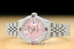 LADIES ROLEX DATEJUST 69174 FACTORY DIAL WATCH with 18K WHITE GOLD RUBY DIAMOND