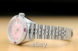LADIES ROLEX DATEJUST 69174 FACTORY DIAL WATCH with 18K WHITE GOLD RUBY DIAMOND