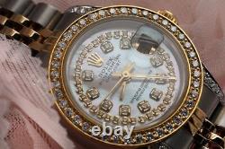 Ladies 26mm Rolex SS & Gold Datejust Watch White MOP String Diamond Accent Dial