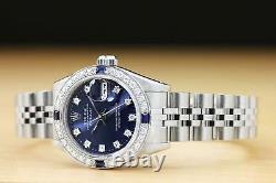 Ladies Rolex Datejust 18k Gold Sapphire Diamond & Steel Factory Dial Watch 69174