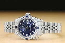 Ladies Rolex Datejust 18k Gold Sapphire Diamond & Steel Factory Dial Watch 69174