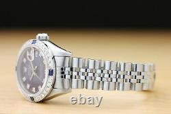 Ladies Rolex Datejust 18k Gold Sapphire Diamond & Steel Factory Dial Watch 69174
