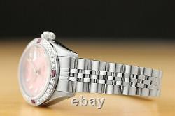 Ladies Rolex Datejust 18k White Gold Diamond Ruby & Steel Pink Dial Watch