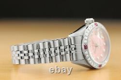 Ladies Rolex Datejust 18k White Gold Diamond Ruby & Steel Pink Dial Watch