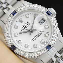 Ladies Rolex Datejust 18k White Gold Diamond Sapphire & Steel Watch White Dial