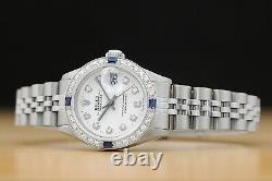 Ladies Rolex Datejust 18k White Gold Diamond Sapphire & Steel Watch White Dial