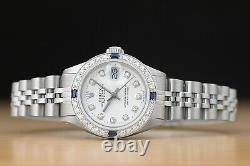 Ladies Rolex Datejust 18k White Gold Diamond Sapphire & Steel Watch White Dial