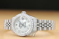 Ladies Rolex Datejust 18k White Gold & Stainless Steel Silver Diamond Watch