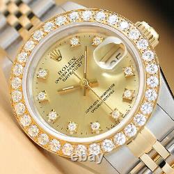 Ladies Rolex Datejust Factory Champagne Diamond Dial 18k Yellow Gold Steel Watch