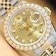Ladies Rolex Datejust Factory Champagne Diamond Dial 18k Yellow Gold Steel Watch
