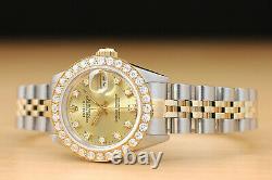 Ladies Rolex Datejust Factory Champagne Diamond Dial 18k Yellow Gold Steel Watch