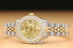 Ladies Rolex Datejust Factory Champagne Diamond Dial 18k Yellow Gold Steel Watch