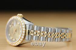 Ladies Rolex Datejust Factory Champagne Diamond Dial 18k Yellow Gold Steel Watch