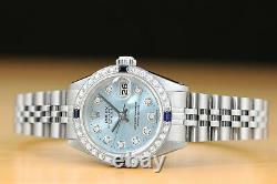 Ladies Rolex Datejust Ice Blue Diamond Sapphire 18k White Gold & Steel Watch