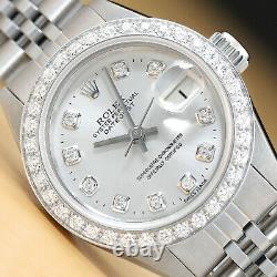 Ladies Rolex Datejust Quickset Silver Diamond 18k White Gold And Steel Watch
