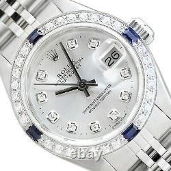 Ladies Rolex Datejust Silver Dial 18k White Gold Sapphire Diamond & Steel Watch