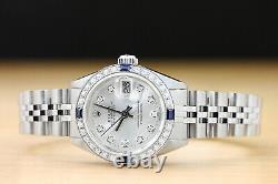 Ladies Rolex Datejust Silver Dial 18k White Gold Sapphire Diamond & Steel Watch