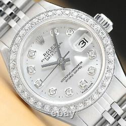 Ladies Rolex Datejust Silver Diamond 18k White Gold & Stainless Steel Watch