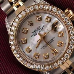 Ladies Rolex Stainless Steel 18K Gold 26mm Datejust Watch White MOP Diamond Dial