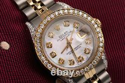 Ladies Rolex Stainless Steel 18K Gold 26mm Datejust Watch White MOP Diamond Dial