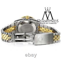 Ladies Rolex Steel 18K Gold 31mm Datejust Black MOP 8+2 Diamond 2 Tone Jubilee