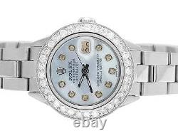 Ladies Stainless Steel 26MM Rolex Datejust Blue MOP Dial Diamond Watch 2.5 Ct