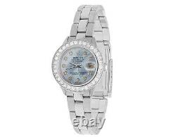 Ladies Stainless Steel 26MM Rolex Datejust Blue MOP Dial Diamond Watch 2.5 Ct