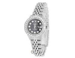 Ladies Stainless Steel Rolex Datejust Jubilee Black Dial Diamond Watch 2.5 Ct