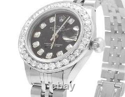 Ladies Stainless Steel Rolex Datejust Jubilee Black Dial Diamond Watch 2.5 Ct