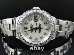 Ladies Stainless Steel Rolex Datejust Jubilee Watch 8 Ct Diamond White MOP Dial